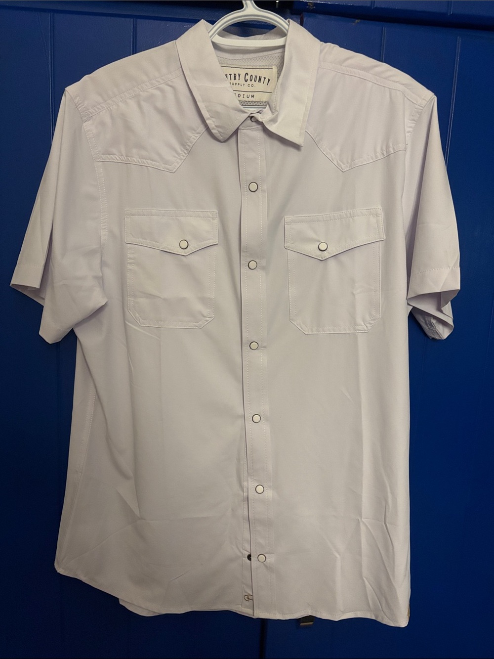 Men's Short Sleeve Cream Button-Up Shirt-White Buckle medium-Gentry Country